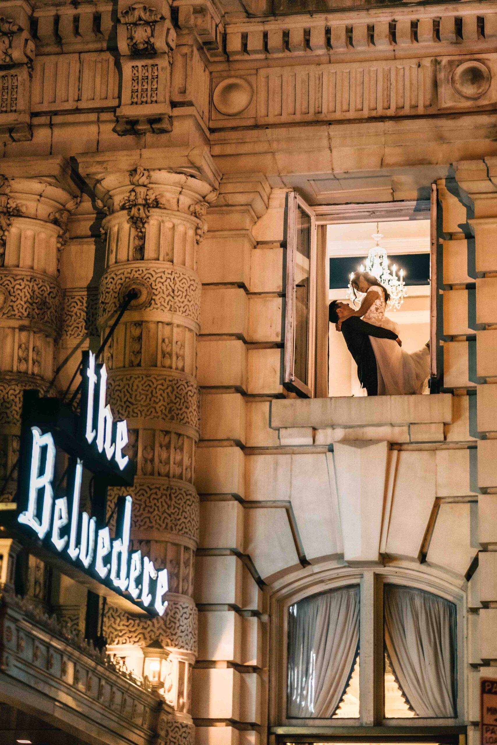 Belvedere Baltimore wedding classic couple night portrait