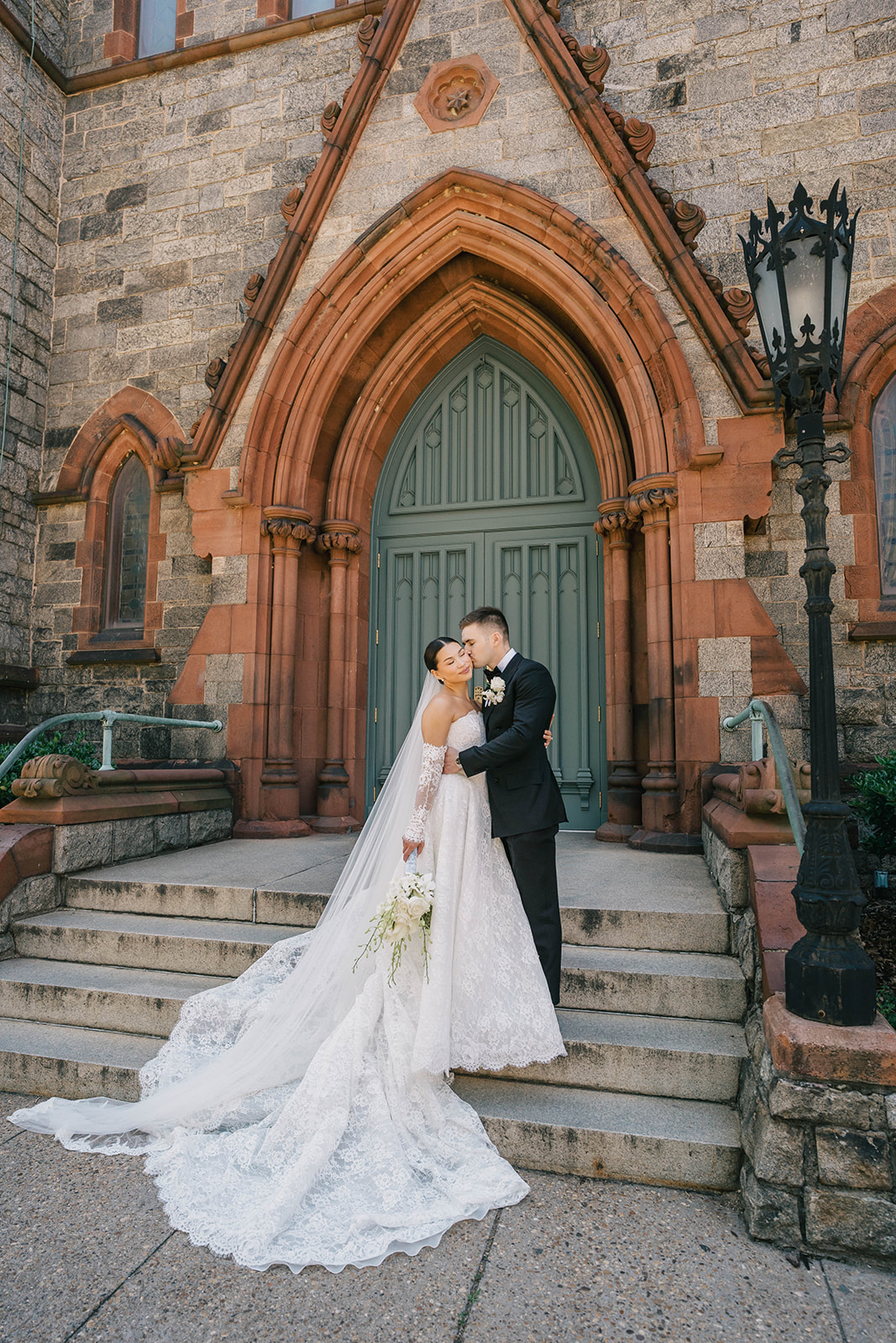 St. Dominic Church Wedding out front couple's portrait